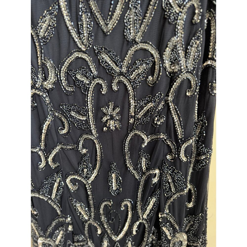 Pisarro Nights Embellished Mesh Drop Waist Maxi Dress Navy Blue Women's Size 10 - Picture 9 of 9